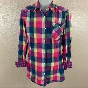 Angel Plaid Long Sleeve Button Front Shirt